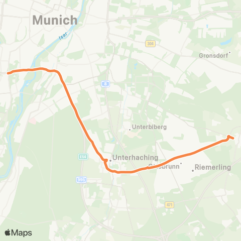 Die Münchner VerkehrsVerbund  Putzbrunn - Ottobrunn - Unterhaching - Candidplatz - Brudermühlstraße - St. Achaz map