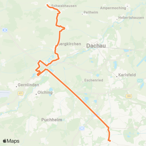Die Münchner VerkehrsVerbund  Pasing - Geiselbullach - Bergkirchen / GADA - Bachern - Schwabhausen map