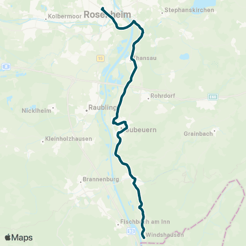 Die Münchner VerkehrsVerbund  Herbstfest-Bus Rosenheim - Altenmarkt (Inn) - Nußdorf (Inn) - Windshausen map