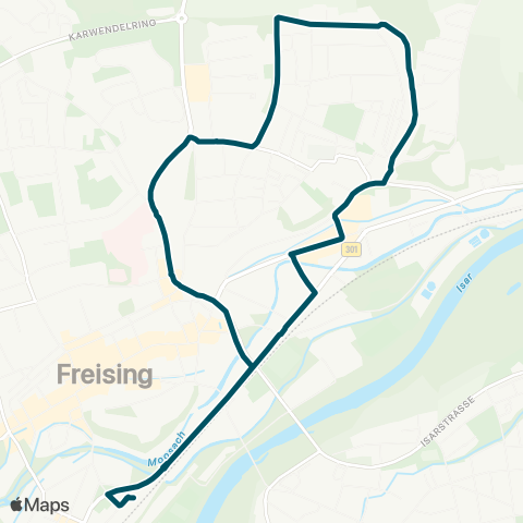 Die Münchner VerkehrsVerbund  Freising - Landratsamt - Asamstraße - Klinikum Ost - Freising map