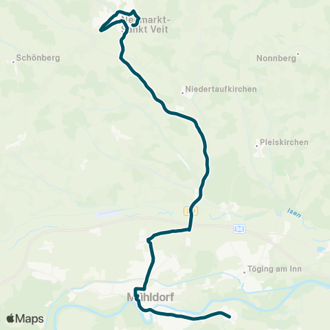 Die Münchner VerkehrsVerbund  Neumarkt-St. Veit - Niederbergkirchen - Mühldorf map