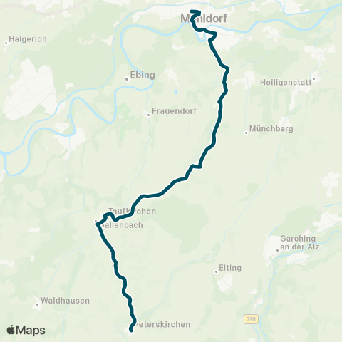 Die Münchner VerkehrsVerbund  Peterskirchen / Waldkraiburg - Taufkirchen - Polling - Mühldorf map