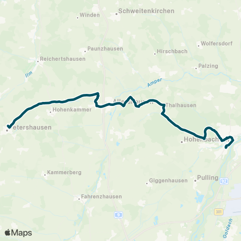 Die Münchner VerkehrsVerbund  Petershausen Ost - Hohenkammer - Allershausen Schönbichl / Eberspoint - Freising map