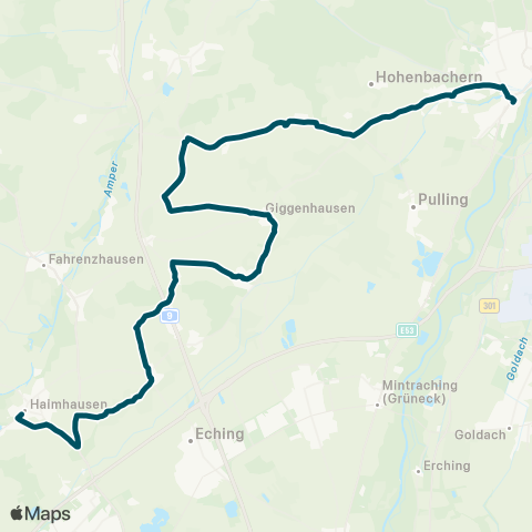 Die Münchner VerkehrsVerbund  Freising - Massenhausen / Hetzenhausen - Deutenhausen / Haimhausen map