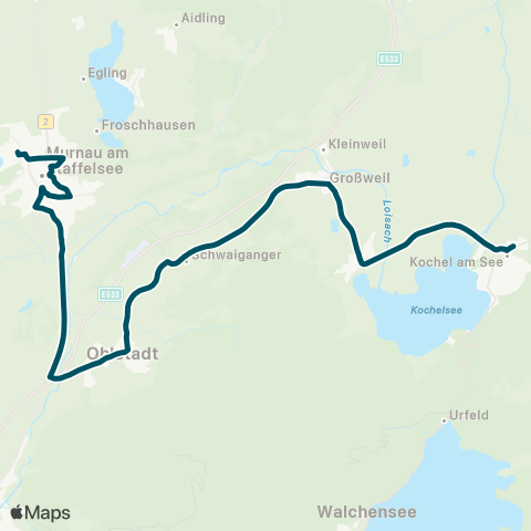 Die Münchner VerkehrsVerbund  Kochel - Schlehdorf - Großweil - Achrain - Murnau map