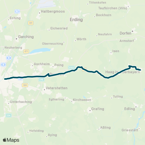 Die Münchner VerkehrsVerbund  Gars - Haag - Hohenlinden - Forstinning - Max-Weber-Platz map