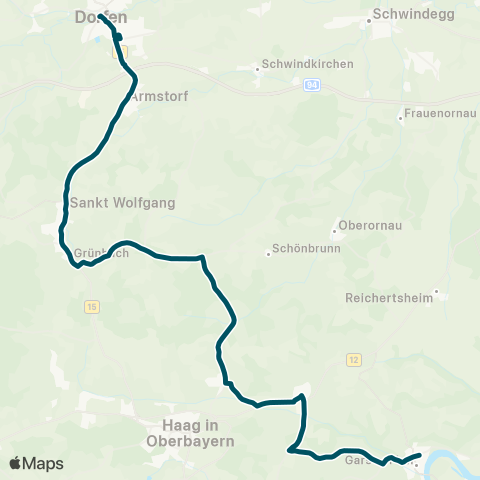 Die Münchner VerkehrsVerbund  Gars - Ramsau - Kirchdorf (b Haag) - Moosham - Dorfen map