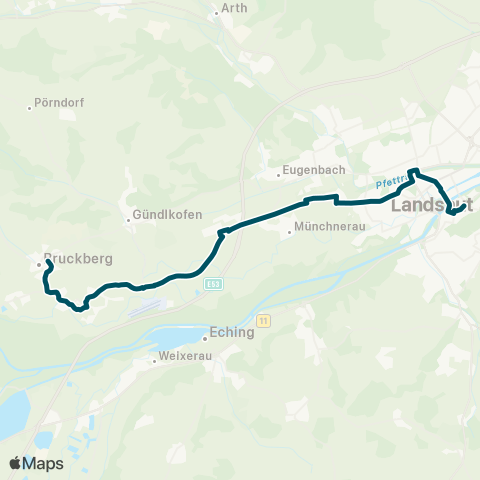 Die Münchner VerkehrsVerbund  Bruckberg Rathaus - Edlkofen - Bruckberg - Bruckbergerau - Landshut map