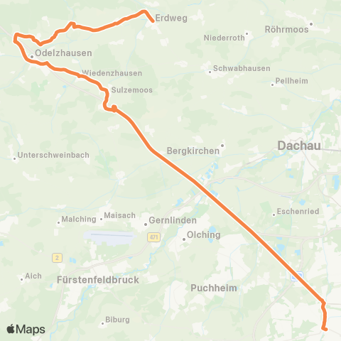 Die Münchner VerkehrsVerbund  Pasing - Sulzemoos - Odelzhausen - Sittenbach - Erdweg map