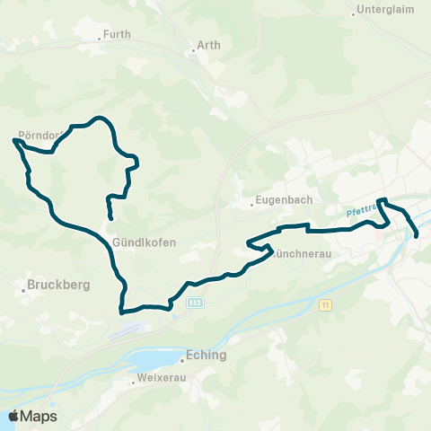 Die Münchner VerkehrsVerbund  LA-Altstadt - LA-Hbf - Münchnerau - Gündlkofen - Tondorf map