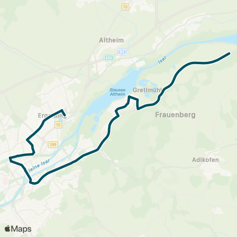 Die Münchner VerkehrsVerbund  Wolfsteinerau - Altstadt - Hauptbahnhof - Gymnasium Ergolding map