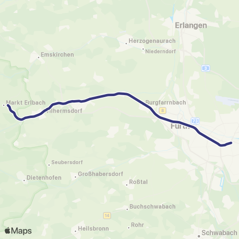 MVV Markt Erlbach - Fürth Hbf map