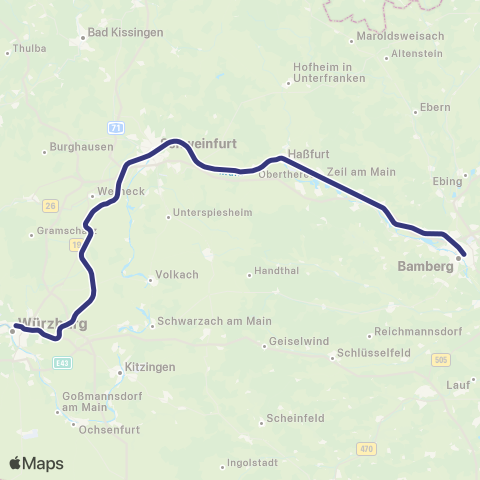 MVV Würzburg Hbf - Nürnberg Hbf map