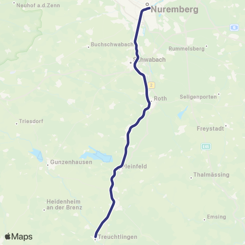 MVV Nürnberg Hbf - Treuchtlingen map