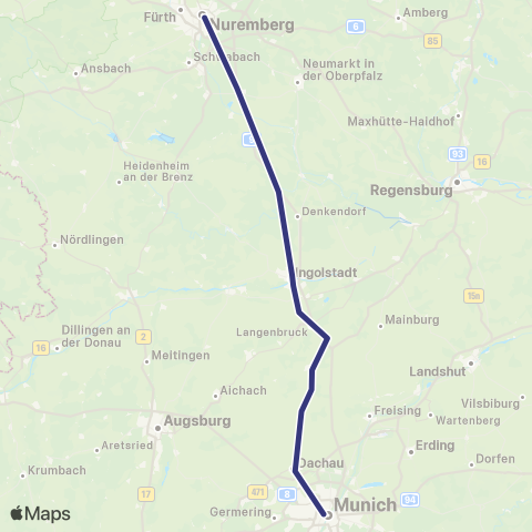 MVV Nürnberg Hbf - München Hbf map