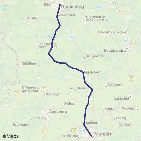 MVV Nürnberg Hbf - München Hbf map