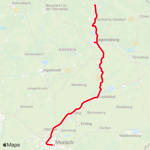 MVV Furth Im Wald - München Hauptbahnhof map