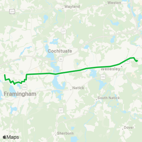 MetroWest RTA Mass Bay Campus to Campus Shuttle map