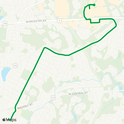 MetroWest RTA Blandin Hub to Natick Mall to Sherwood Plaza and to Blandin map