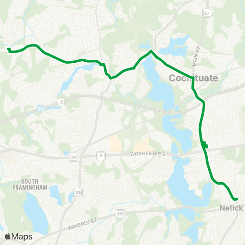 MetroWest RTA Nobscot to Natick Center MBTA map