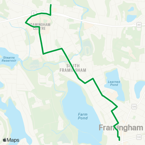 MetroWest RTA Banana Lot to MW Medical FSU Framingham Common map