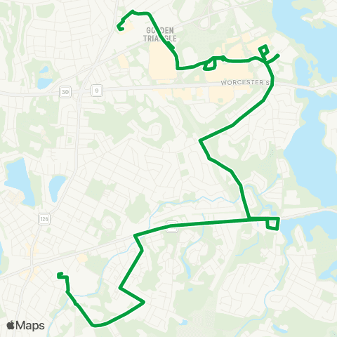 MetroWest RTA Blandin Hub to Golden Triangle locations via W Natick map