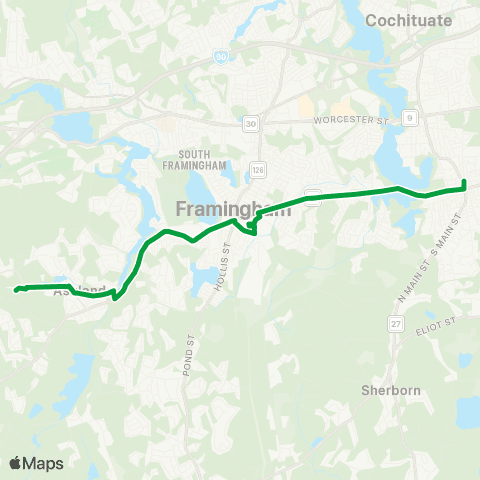 MetroWest RTA Natick Center MBTA to Ashland MBTA map