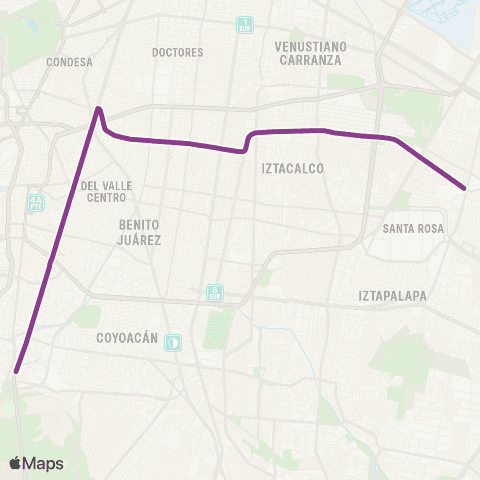 Metrobús Tepalcates - Tacubaya map