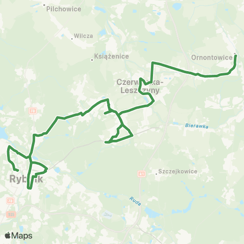 MZK Jastrzębie-Zdrój Rybnik Maroko Nowiny Dworzec - Leszczyny - Dębieńsko map