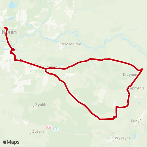MZK Konin Dworzec PKP — Paprotnia Młyn NŻ map