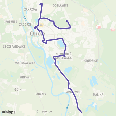 MZK Opole Pużaka - Pętla — Złota - Dworzec Grotowice - Pętla map