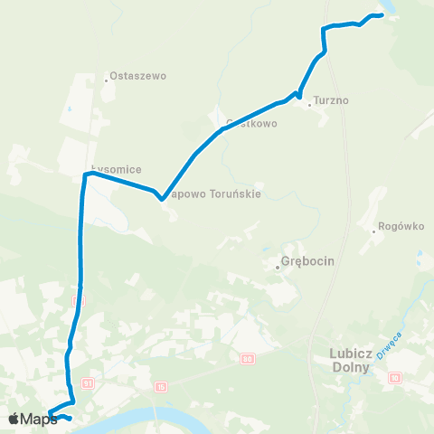 MZK Toruń Plac Św. Katarzyny - Kamionki Jezioro map