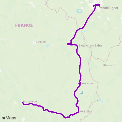 Nouvelle-Aquitaine Cars 23 Montluçon-Auzances-Aubusson map