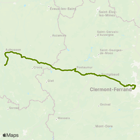 Nouvelle-Aquitaine Cars 23 Felletin-Aubusson-Clermont Ferrand map