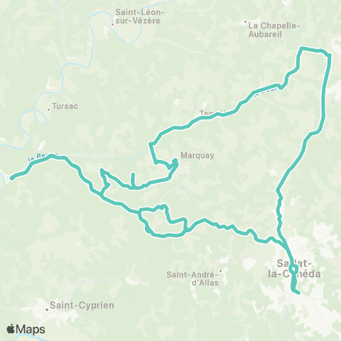 Nouvelle-Aquitaine Cars 24 Ligne 337 (Estivale) : Sarlat-la-Canéda-les Eyzies-Sarlat-la-Canéda map