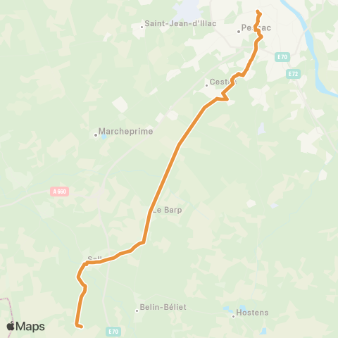 Nouvelle-Aquitaine Cars 33 Bordeaux CHU Pellegrin - Belin Beliet map