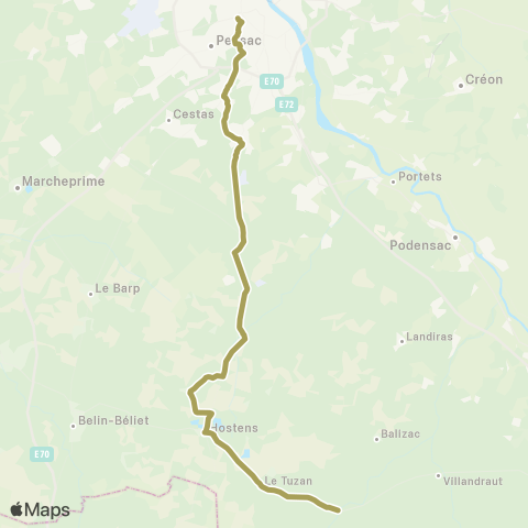 Nouvelle-Aquitaine Cars 33 Bordeaux CHU Pellegrin - Hostens - St Symphorien map