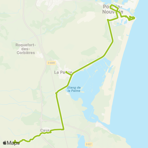 Citibus TAD Treilles > Caves > La Palme > Port-la-Nouvelle map