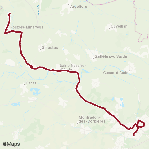 Citibus Mailhac > Pouzols-Minervois > Ste-Valière > Ventenac-Minervois > St-Nazaire-d'Aude > Narbonne map