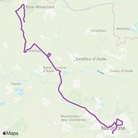 Citibus Bize-Minervois > Ginestas > Le Somail > St-Marcel-s/-Aude > Narbonne map