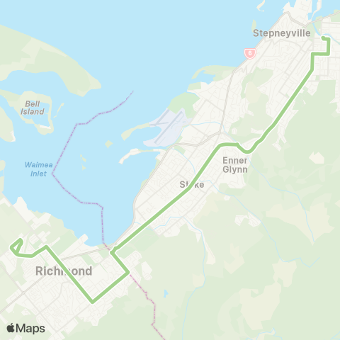 eBus Richmond - Nelson via Waimea Road map