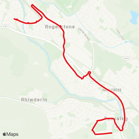 Newport Bus Primrose Way - Bassaleg School map