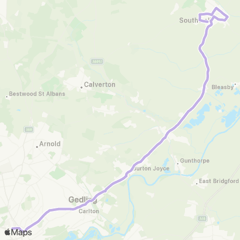 Nottingham City Transport Hillside Drive - King Street map