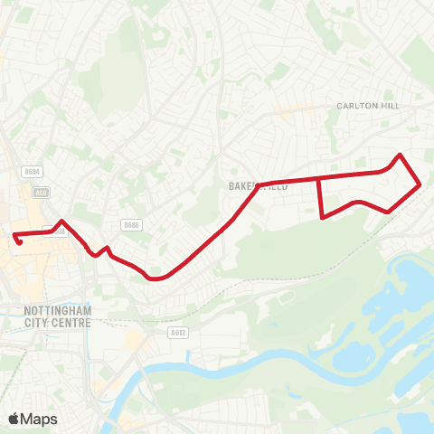 Nottingham City Transport Langdale Road - King Street map