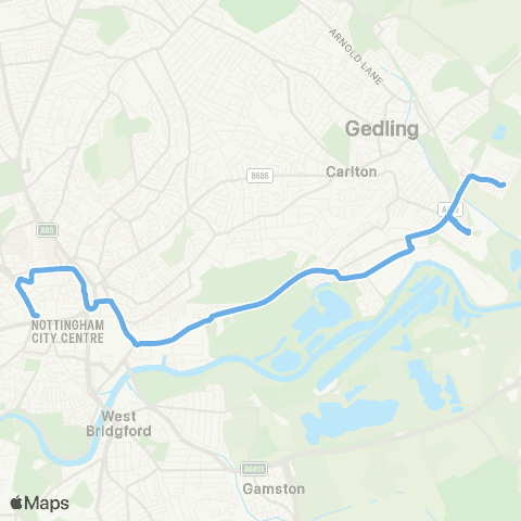 Nottingham City Transport Victoria Centre - Cherry Blossom Road map
