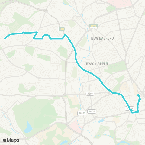 Nottingham City Transport Maid Marian Way - Flamsteed Road map