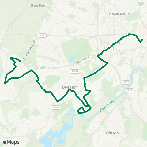 Nottingham City Transport Ilkeston Road - Beastmarket Hill map