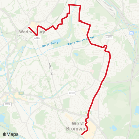 National Express West Midlands Wednesbury Bus Sta - W Bromwich Bus Sta map