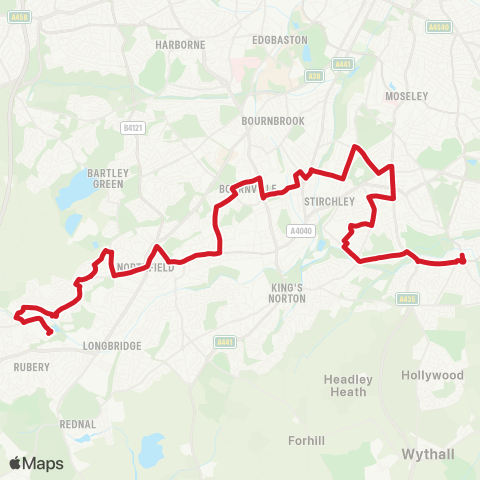 National Express West Midlands Hollywood Bowl - Yardley Wood Station map