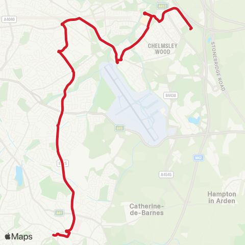 National Express West Midlands Bluebell Dr - Solihull Sta Interchange map